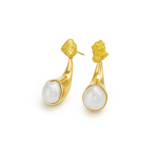 Nuance Pearl and Gold Nugget Earrings