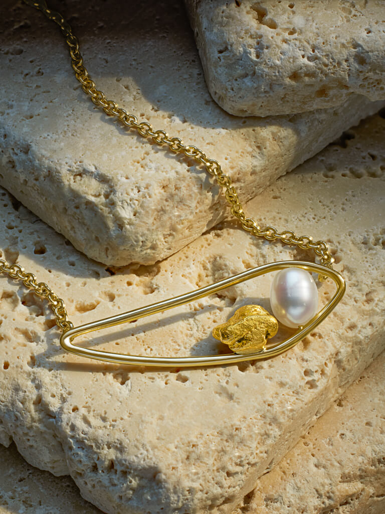 Roscida Pearl and Gold Nugget Necklace
