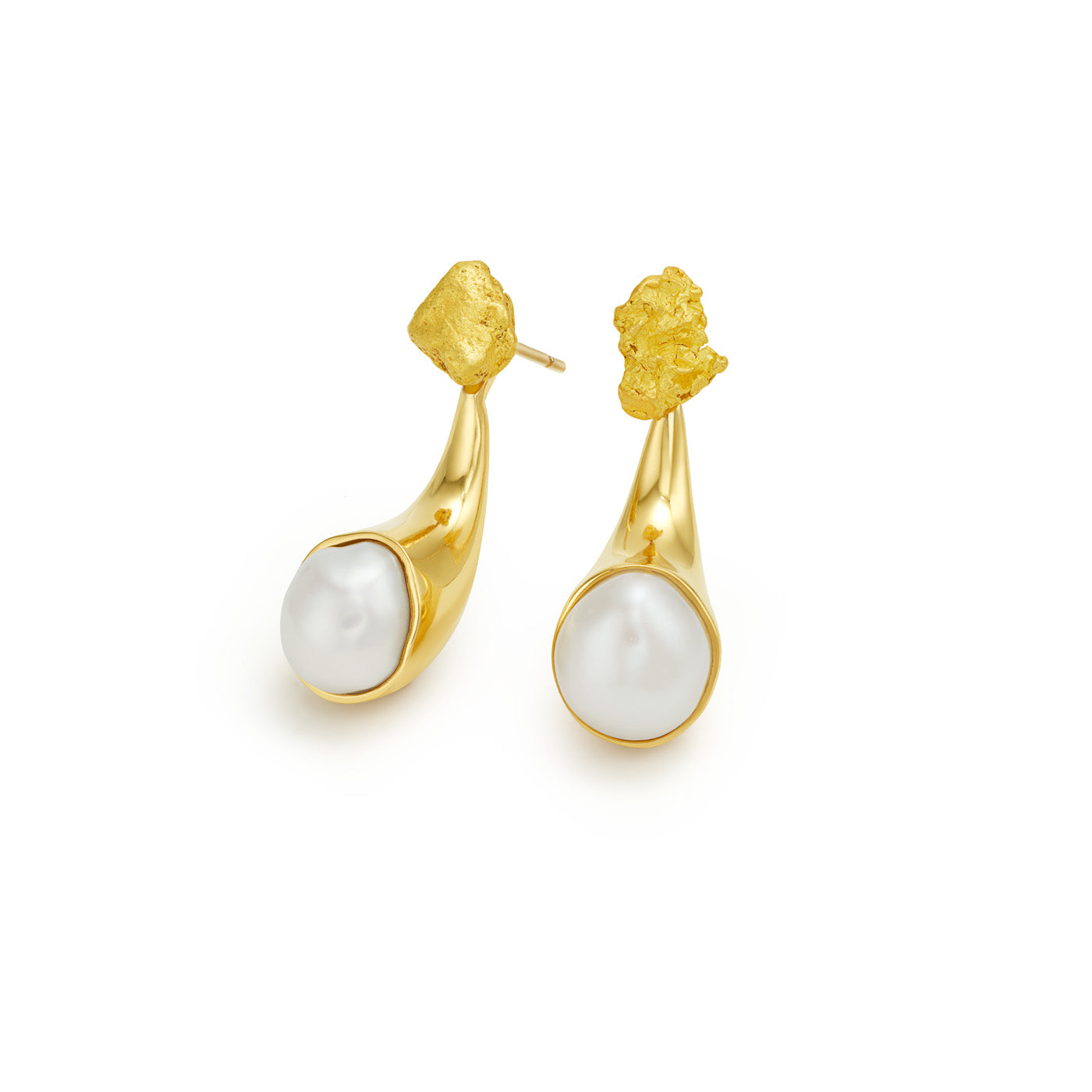 Nuance Pearl and Gold Nugget Earrings