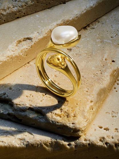 Nuance Pearl and Gold Nugget Ring