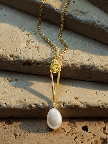 Pearlescence Pearl and Gold Nugget Necklace